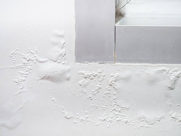 Paint blistering and peeling problems on the wall stock photo