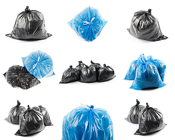 istock Collage of black and blue garbage bags 627916866