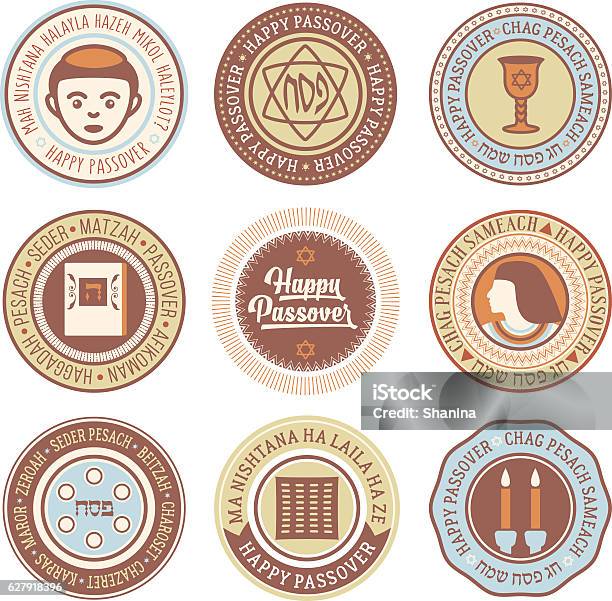 Passover Vector Circular Labels Stock Illustration - Download Image Now - Passover, Seal - Stamp, Candle