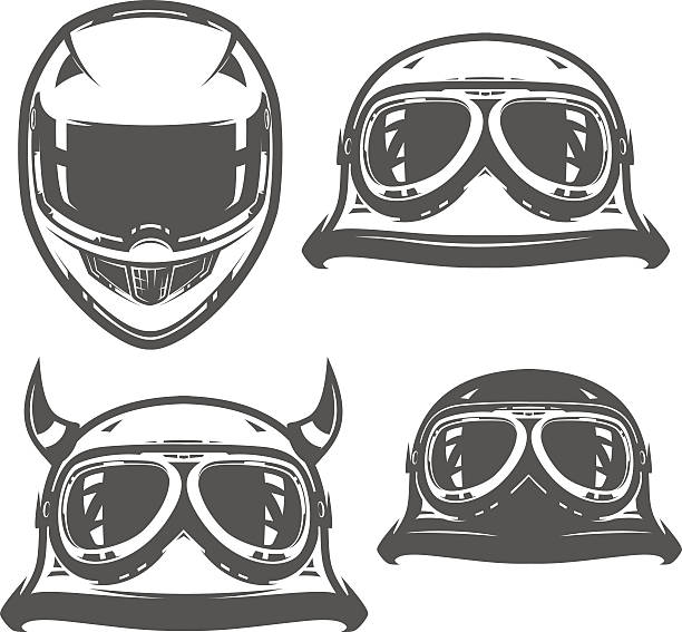 ilustrações, clipart, desenhos animados e ícones de conjunto de capacete de motocicleta vintage - helmet motorized sport biker crash helmet