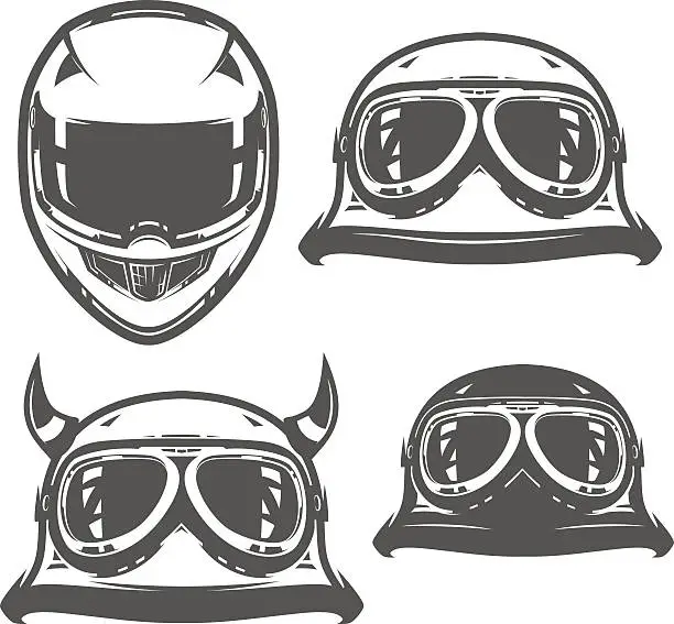 Vector illustration of Set of motorcycle helmet vintage