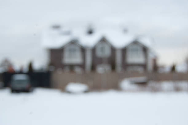 Living place in winter, snowfall. December.