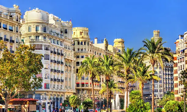 View of the Plaza del Ayuntamiento or the Modernisme Plaza of the City Hall of Valencia