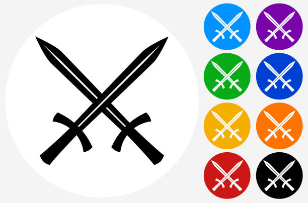 Two Crossed Swords Icon On Flat Color Circle Buttons Stock Illustration -  Download Image Now - iStock