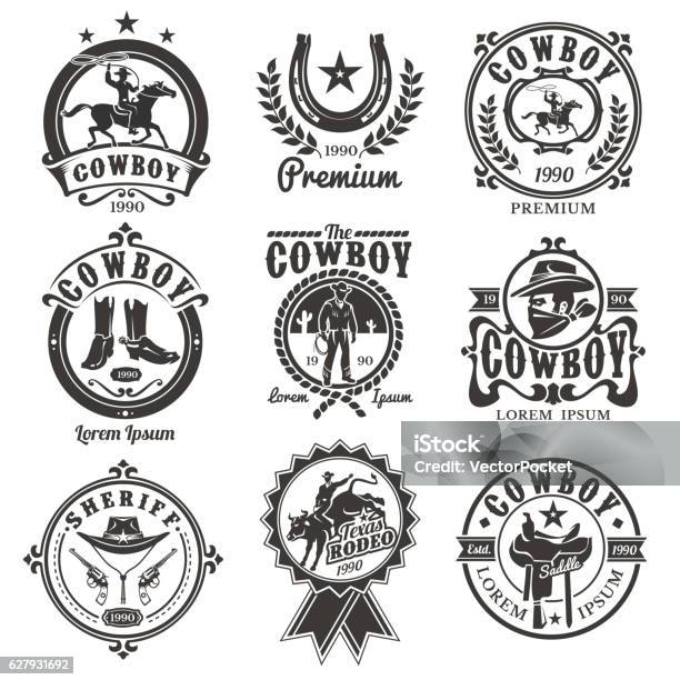 Ensemble De Logos De Rodéo Vectoriel Vecteurs libres de droits et plus d'images vectorielles de Cow-boy - Cow-boy, Rodéo, Ouest