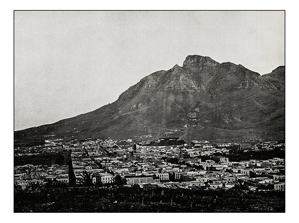 Antique photograph of Cape Town Table Mountain Antique photograph of Cape Town Table Mountain cape peninsula stock illustrations