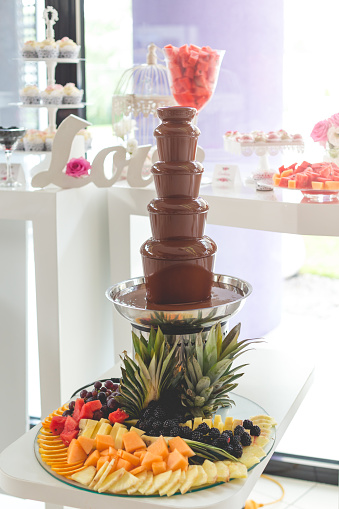 Sweet chocolate with fruit buffet on a booked wedding event