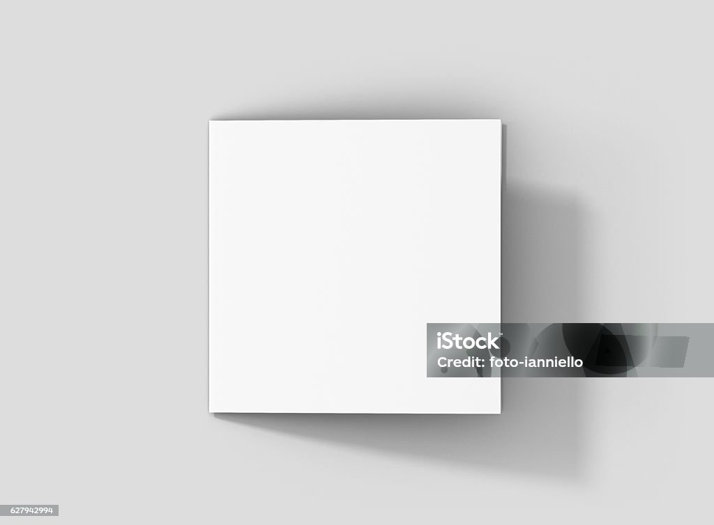 Photorealistic Square Bifold Brochure Mockup on light grey background. Photorealistic Square Bifold Brochure Mockup on light grey background. 3D illustration. High Resolution Texture. Mockup template ready for your design. Square Shape Stock Photo