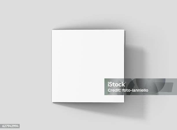 Photorealistic Square Bifold Brochure Mockup On Light Grey Background Stock Photo - Download Image Now