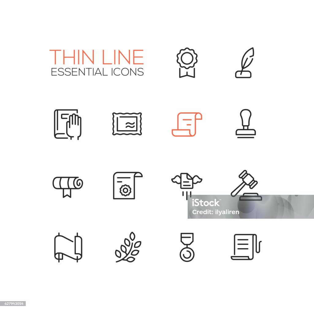 Ley y Justicia - Thin Line Icons Set - arte vectorial de Notario libre de derechos