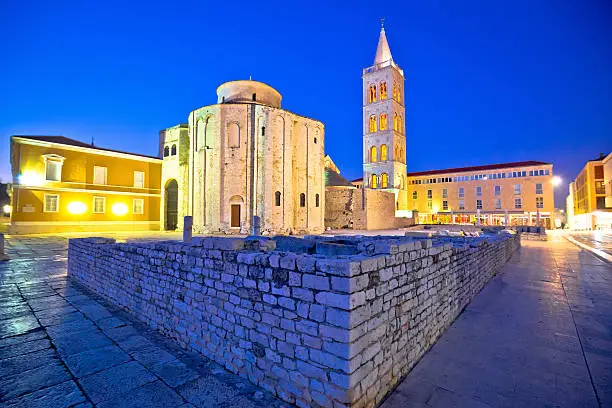 Zadar historic square and church evening view, Dalmatia, Croatia