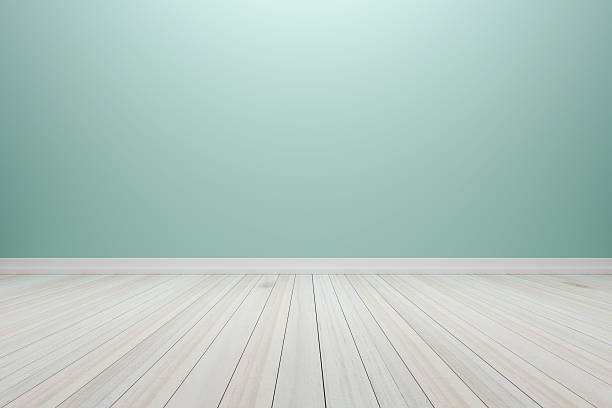 istock Empty interior light brown room with wooden floor, 627949246