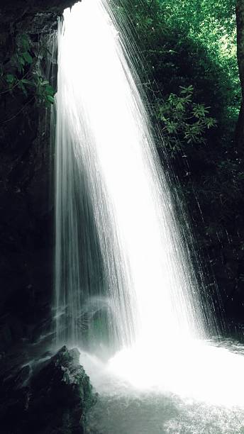 grotto falls hiking trail waterfall, parque nacional smoky mountain, tennessee - grotto falls fotografías e imágenes de stock