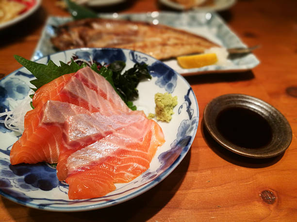 istock Salmon sashimi and Hokke fish 627950730