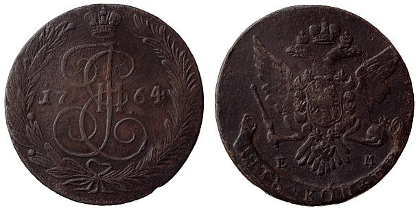 istock Antique russian coin 5 kopecks 1764 627955652