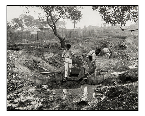 Antique photograph of Gold digging in Australia