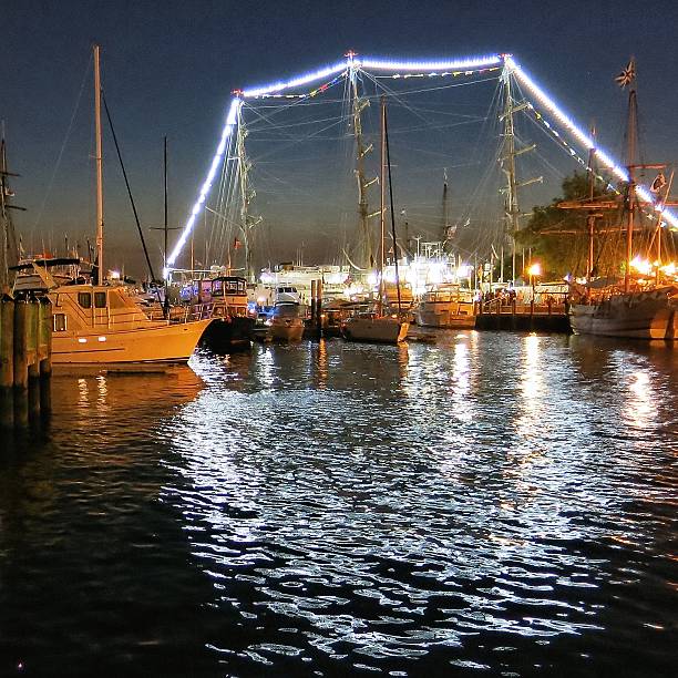 istock Norfolk, VA Maritime Harbor Water Front Schooner Vessel Ship Nighttime 627956946