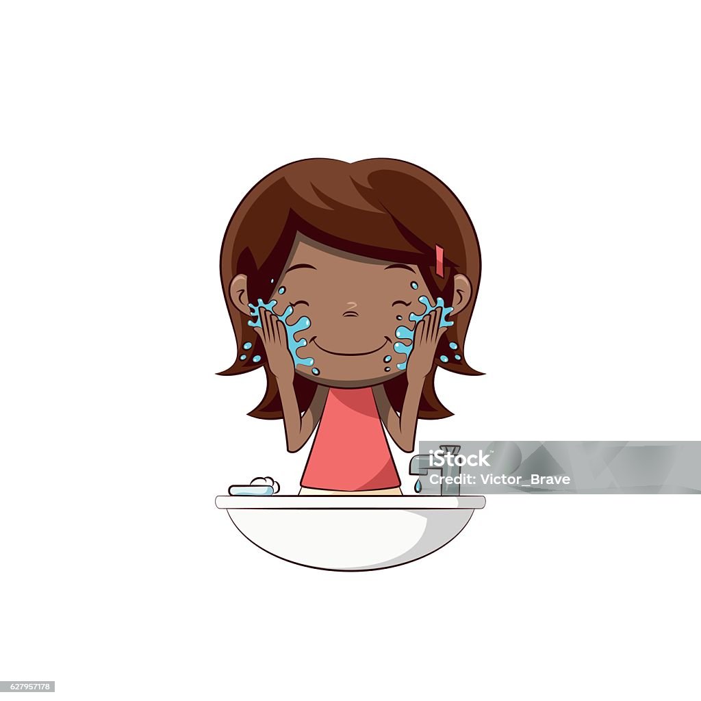 Girl Washing Her Face Stock Illustration - Download Image Now -  African-American Ethnicity, Human Face, One Woman Only - iStock