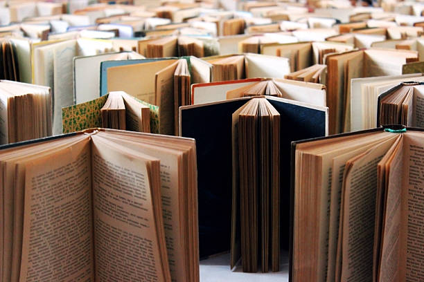 many old books in a row - literatura imagens e fotografias de stock