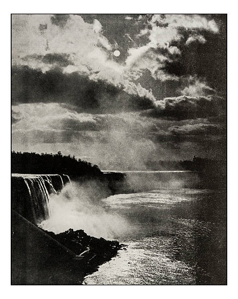 Antique photograph of Niagara Falls by moonlight