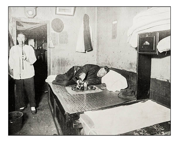 Antique photograph of Opium Den in San Francisco Antique photograph of Opium Den in San Francisco chinatown photos stock illustrations