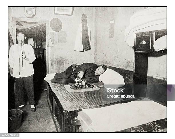 Antique Photograph Of Opium Den In San Francisco Stock Illustration - Download Image Now - History, San Francisco - California, Chinatown