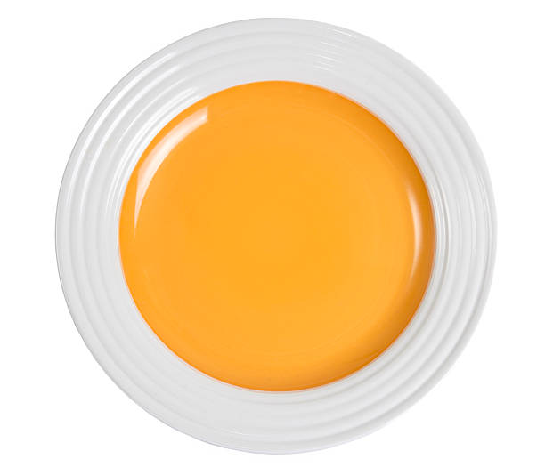 istock Yellow round plate isolated on white. 627974952