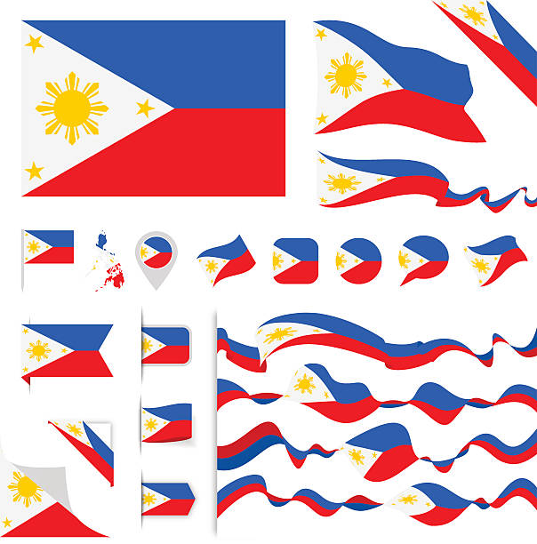 illustrazioni stock, clip art, cartoni animati e icone di tendenza di set di bandiere filippine - filippine