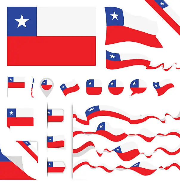 Vector illustration of Chile Flag Set