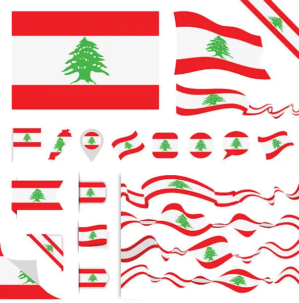 Vector illustration of Lebanon Flag Set