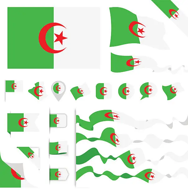 Vector illustration of Algeria Flag Set