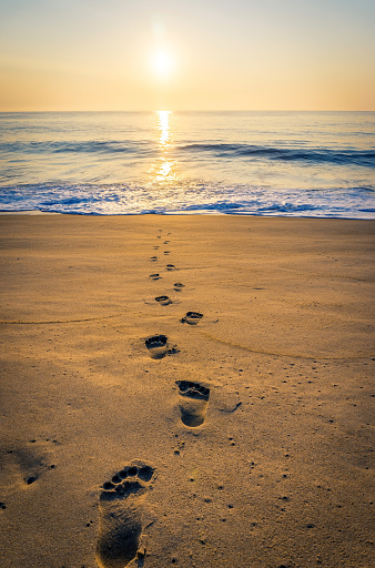 Human footprints on the beach