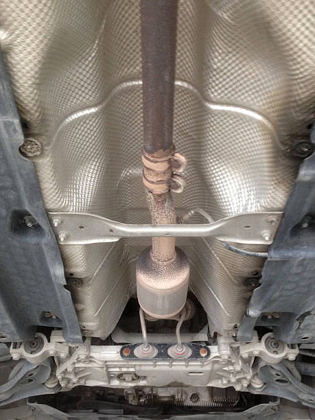 istock Car on Hydraulic Stand in Garage 627975534