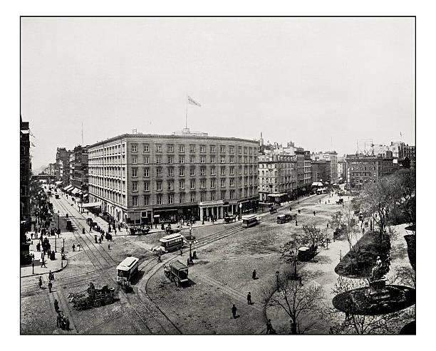 Antique photograph of Madison Square, New York Antique photograph of Madison Square, New York railroad car photos stock illustrations
