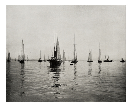 Antique photograph of New York Bay Sailing ships