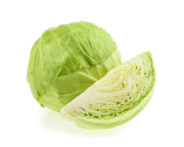 Photo of Green cabbage isolated on white background