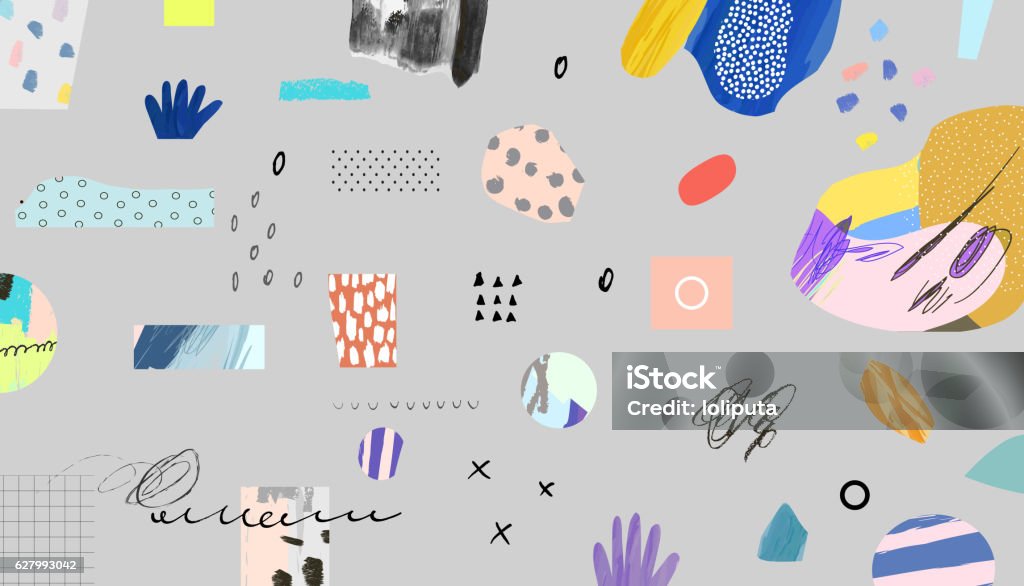 Creative header with different shapes and textures. Creative header with different shapes and textures. Collage. Vector Composite Image stock vector