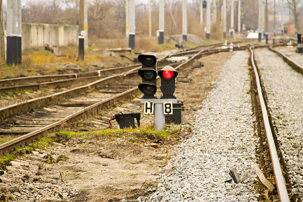 istock Red semaphore signal on the railway 627993108