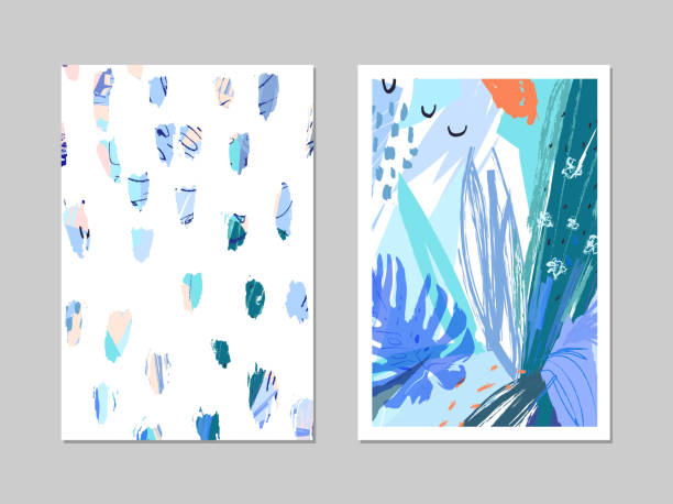 ilustraciones, imágenes clip art, dibujos animados e iconos de stock de juego de tarjetas florales universales creativas en estilo tropical. - abstract flower tropical climate single flower