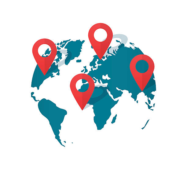 세계지도 위치 핀 벡터, 글로벌 gps 교통 지오 포인터 - cartography flag map global positioning system stock illustrations