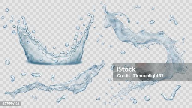 Water Splashes Water Drops And Crown From Splash Of Water Stock Illustration - Download Image Now