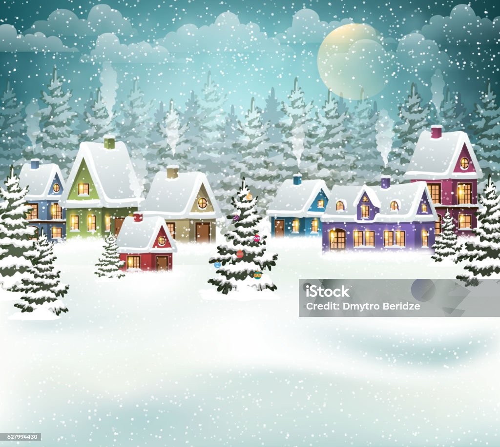 Noël hiver village - clipart vectoriel de Noël libre de droits