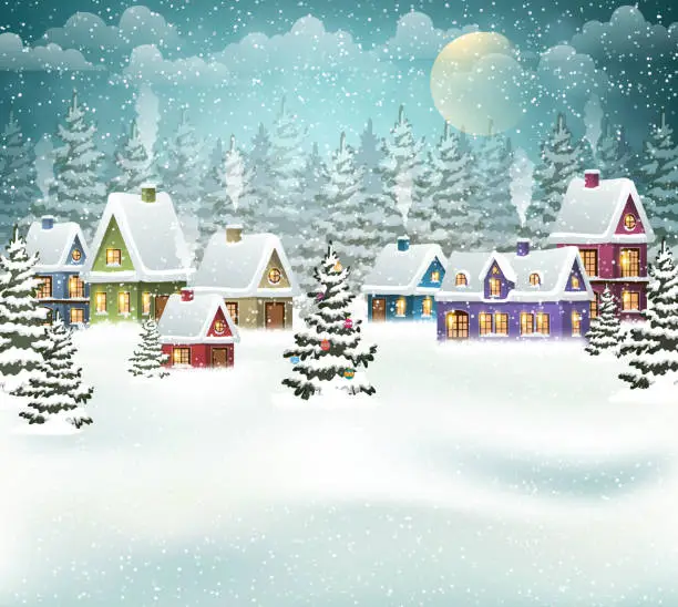 Vector illustration of Christmas winter village