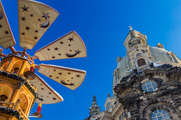 Church and christmas decorations on Dresden stock photo