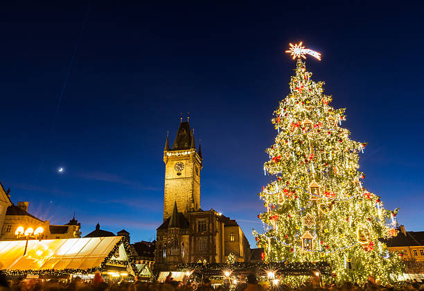 christmas in oldtown square (czech: staromestske namesti) prague, czech republic - prague christmas bildbanksfoton och bilder