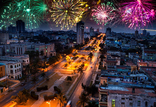 fireworks over Havana, Cuba stock photo
