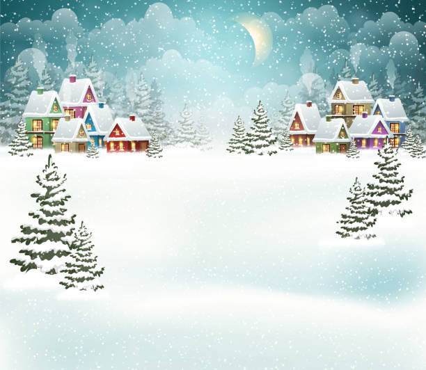 zimowy krajobraz wsi - holiday greeting stock illustrations