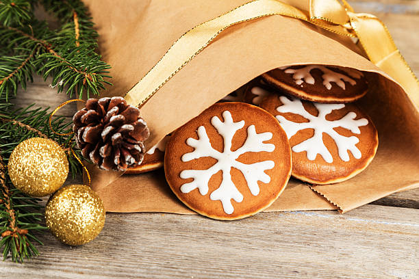 istock Christmas cookies in gift packaging with decorations 627996412