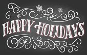 istock Happy holidays hand-lettering on chalkboard background 627996490
