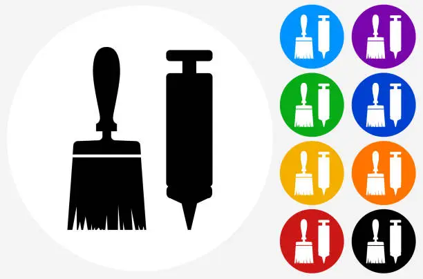 Vector illustration of Brush and Glue Gun Icon on Flat Color Circle Buttons